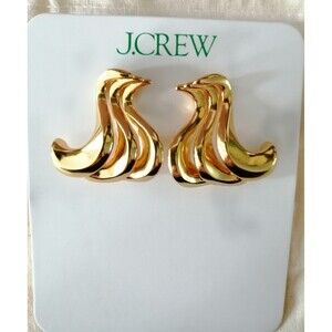 New J Crew Squiggle Sculptural Wavey Gold tone Statement Earrings